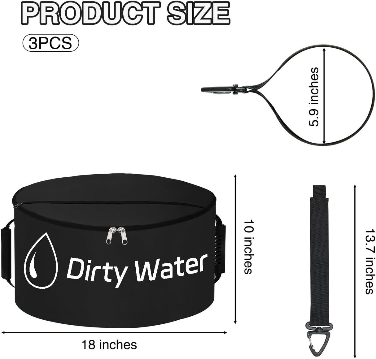 1 Pack RV Sewer Hose Storage Bag, Waterproof Black Bag with Dual Zipper Closure Handle Straps RV Storage & Organization for Sewer Fresh Water Hoses Electrical Cords Camper Tools Accessories