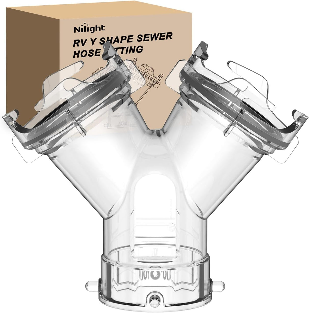 RV Wye Sewer Hose Fittings Y Connector Clear Leak-Proof Connection with Built in Gasket Odor-Tight Seal Twist Bayonet Design RV Y Sewer Hose Splitter 2 Way Adapter for Campers Travel Trailers