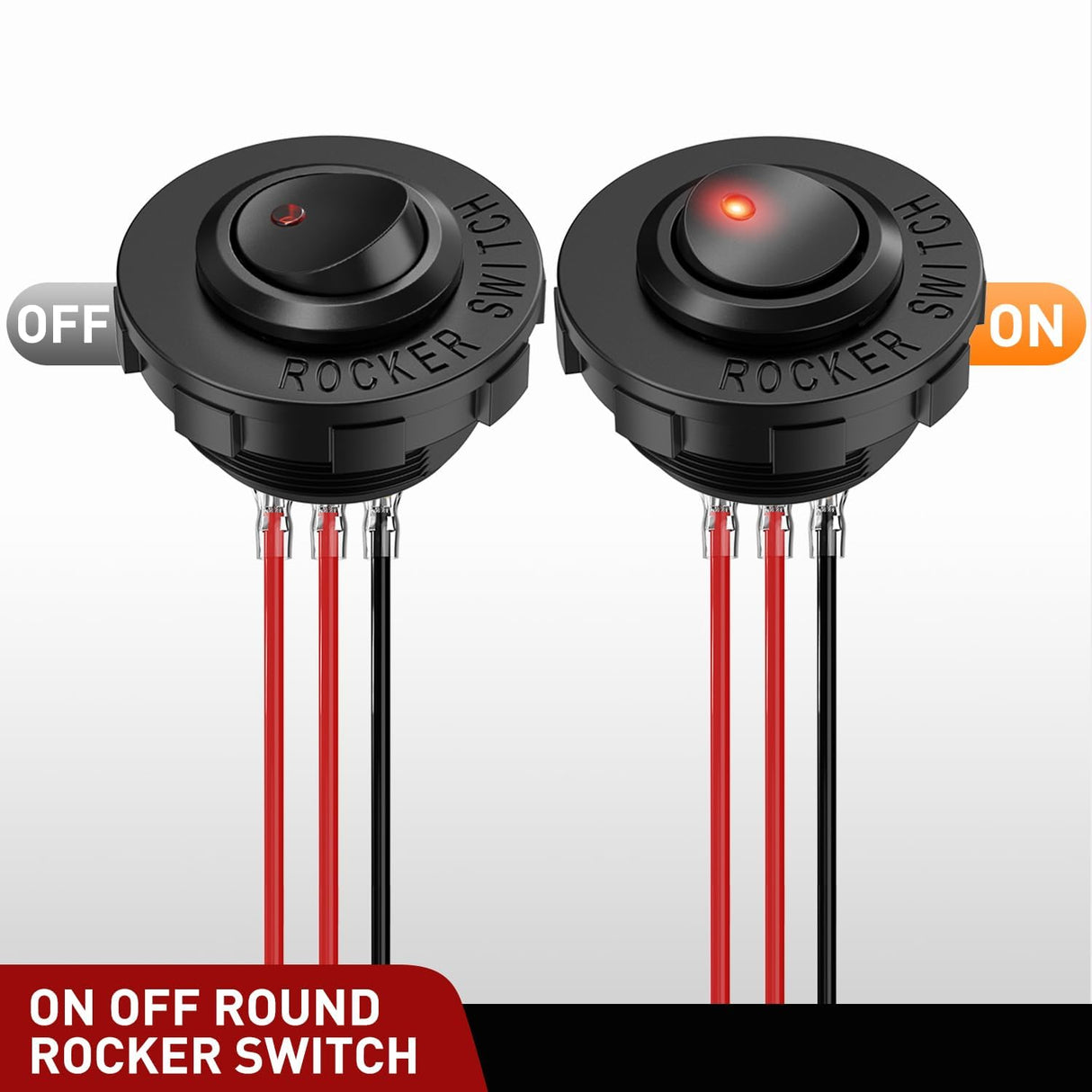 1PC Round Rocker Switch with Shell 12V 24V 20A Red LED Toggle swtich with 16AWG Wires SPST 3Pin 2 Position for Car Truck Vehicle Boat Marine Rocker On Off Control