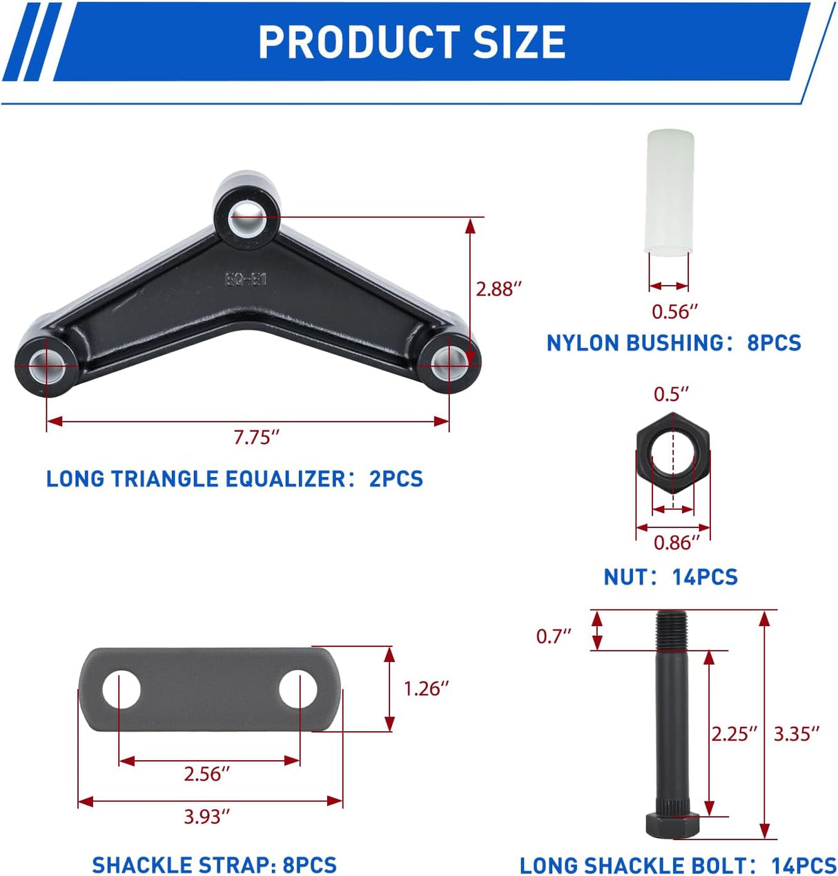 Trailer Axle Equalizer Shackle Kit Double Eye Springs Suspension | Fits 3500 to 5200 lbs Axles Dual Stage Anti Rust Coating includes Nylon Bushings Bolts Nuts Straps Repair Parts Black