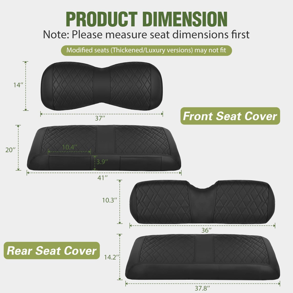 Golf Cart Seat Covers 2PCS Black Leather Yamaha Drive G29 Drive2 | Waterproof Leather No Staple Design Sun Scratch Resistant Cover Fits Yamaha 2007-2016 Drive G29/2017-2026 Drive 2