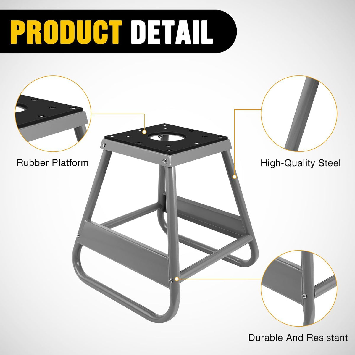 Universal Dirtbike Pit Stand Non-Slip Rubber Top Off-Road Steel Heavy Duty Moto Removable Maintenance Motocross Stand Hoist Lift Jack 1000LBS Capacity Silver