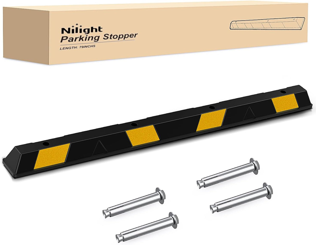 79 Inch Heavy Duty Rubber Parking Curb, Extra-Long Driveway Garage Parking Stopper Block Aid for Large Vehicles, Trucks, and SUVs