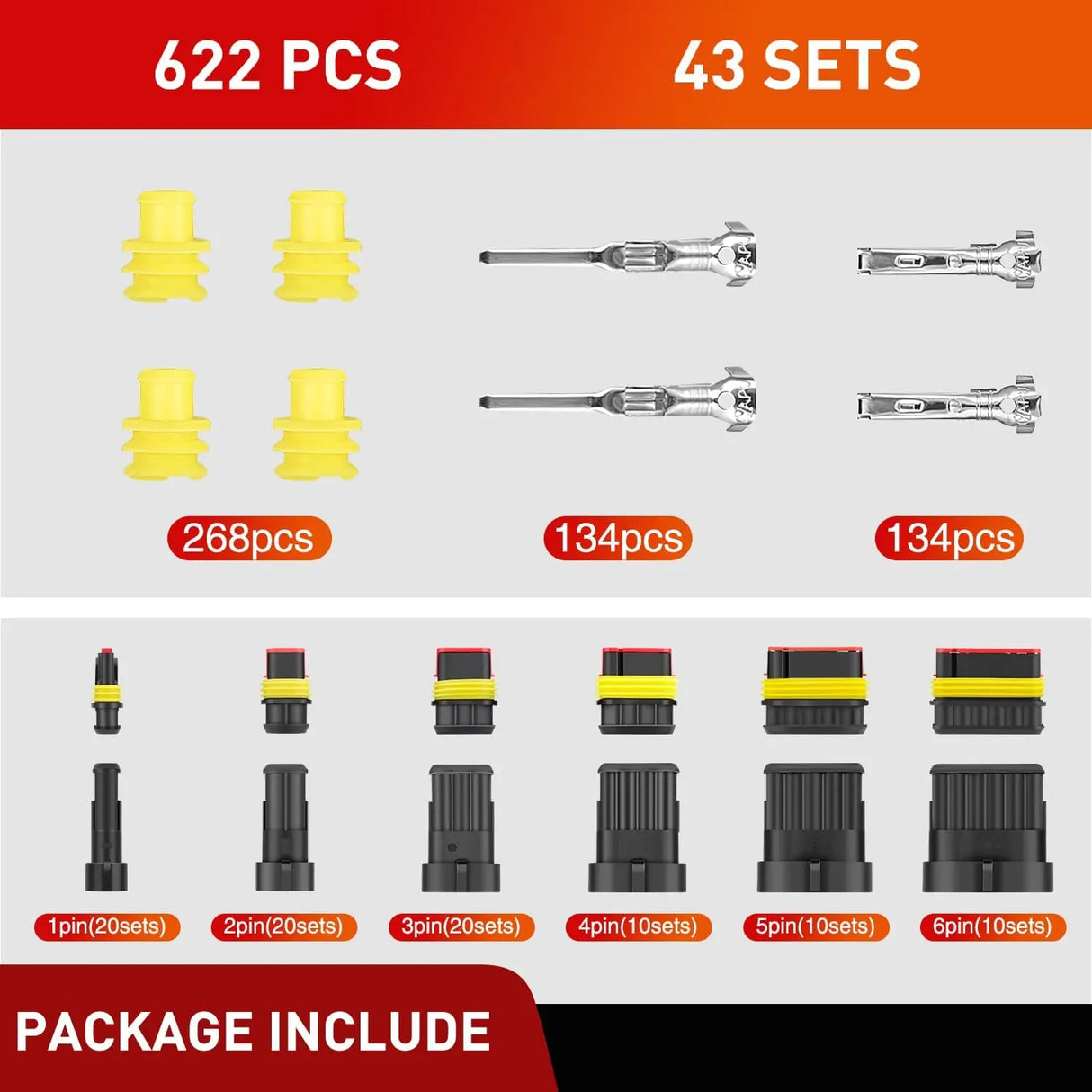 622PCS 1 2 3 4 5 6 Pin Electrical Connector Plug Male Female Terminal Wire Connector Nilight
