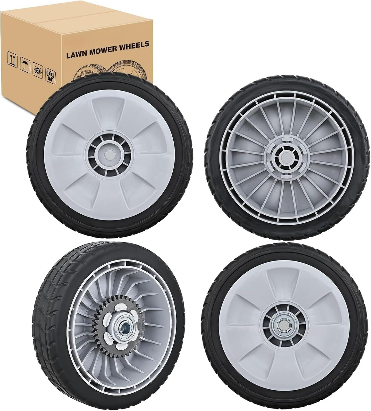 Lawn Mower Wheels Replacement 8 Inch, 2 Rear 42710-VE2-M02ZE and 2 Front 44710-VL0-L02ZA, Honda Lawnmower Wheels fits HRB215 HRB216 HRB217 and More for Self-Propelled Walk-Behind, 4-Pack