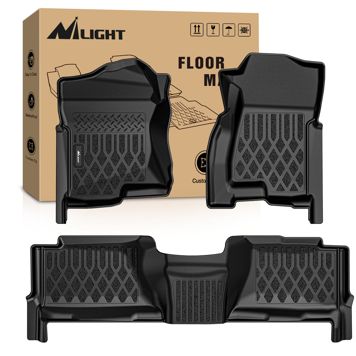 Floor Mat TPE Floor Mats for Chevy Silverado GMC Sierra 1500 Crew Cab 2007-2013, Silverado GMC Sierra 2500 3500 2007 2008 2009 2010 2011 2012 2013 2014 All Weather Custom Fit Heavy Duty Floor Liners