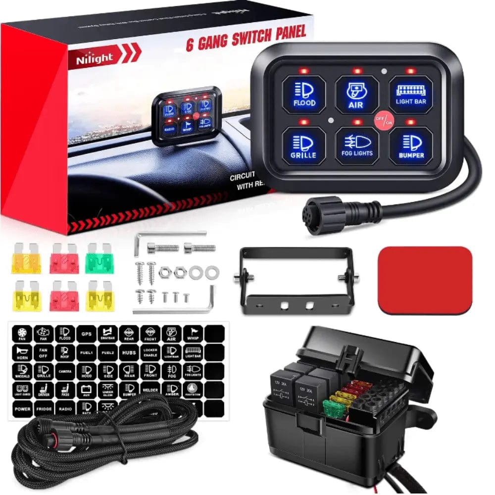 Accessories 6Gang Multifunction Blue Rocker Switch Panel System