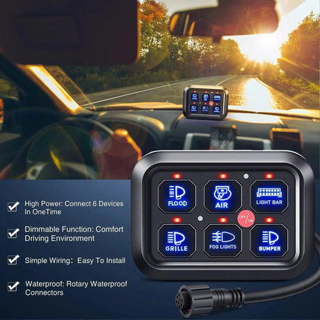 Accessories 6Gang Multifunction Blue Rocker Switch Panel System