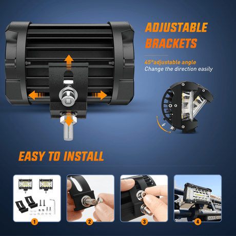 Light Bar Wiring Kit Side Shooter LED Light Bar 2PCS 4.3 Inch Triple Row Spot Flood Combo Lights Work Lighting with 5Pin Rocker Switch Wiring Harness Kit for Off Road Light on Truck SUV ATV UTV