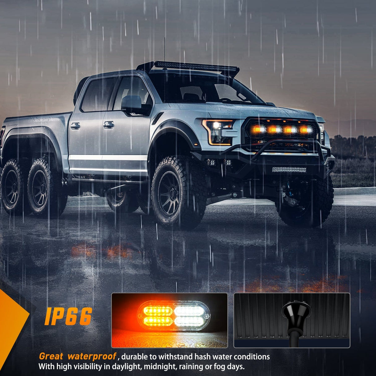 Surface Mount Strobe Lights 4PCS 24LED Amber White Emergency Strobe Lights