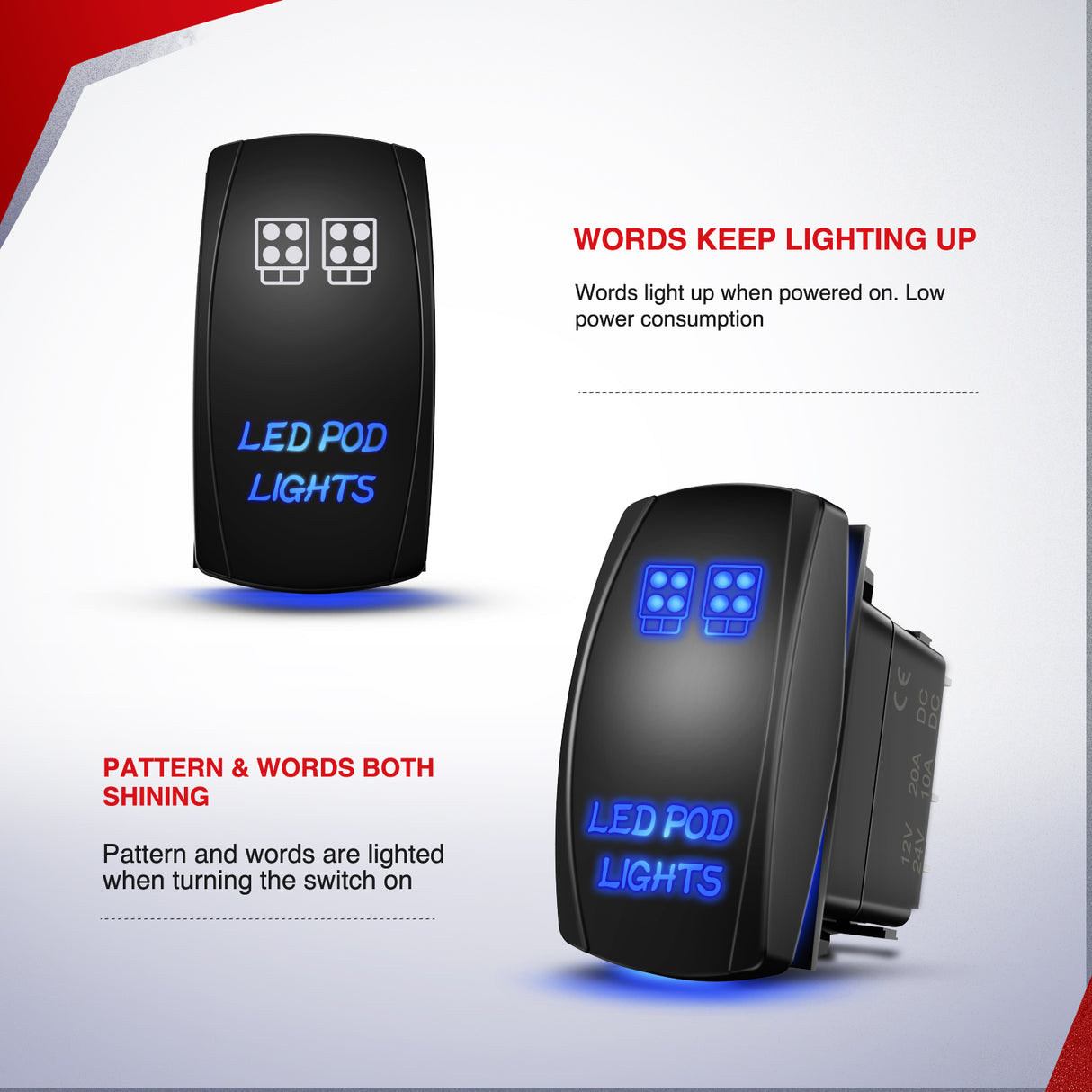 Nilight 16AWG LED POD Lights Wiring Harness Kit 12V On Off 5Pin Rocker Switch Laser Waterproof Toggle Power Relay Blade Fuse for Cars Jeep Boat ATV Trucks - 4 Leads Bule