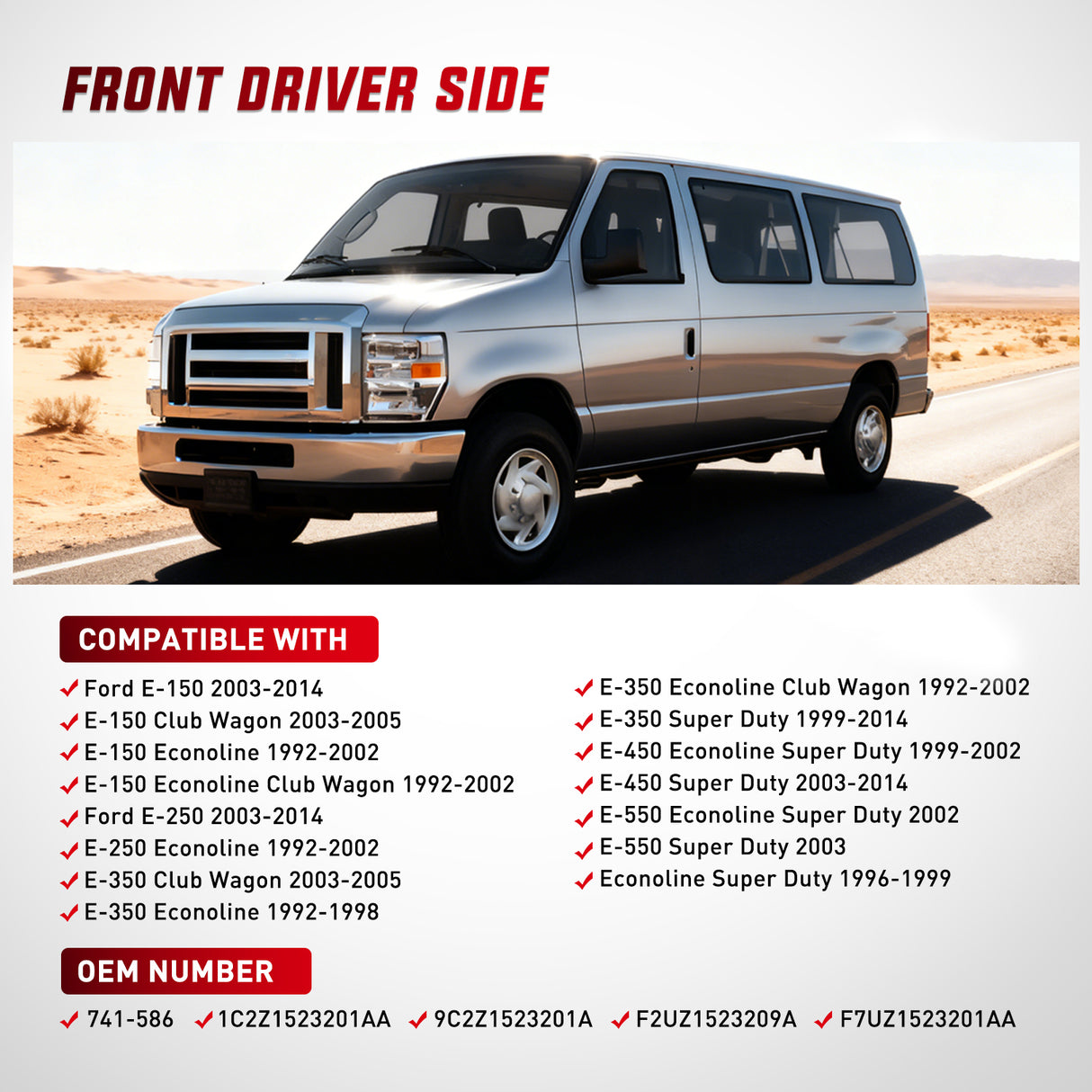 741-586 Window Regulator/Motor Front Driver Side Compatible with 2003-2014 Ford E150 E250 Econoline E350 E450 E550 Super Duty 2004 2005 2006 2007 2008 2009 2010 2011 2012 2013 2014