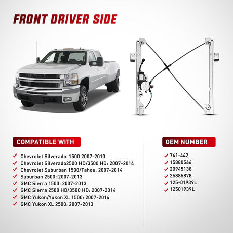 Window Regulator 741-442 Power Window Regulator Front Driver Side with Motor Compatible with Chevrolet Silverado 1500 2007-2013 Tahoe GMC Yukon Sierra 1500 2007 2008 2009 2010 2012 2013
