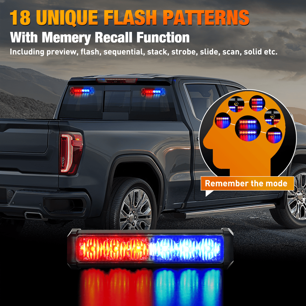 Led Strobe Light 12LED Emergency Strobe Traffic Advisor Light Bar 2 in 1 Red Blue Dash Warning Safety Flashing Lights Front/Rear Windshield Construction Lights for Trucks Cars Plow Police Firefighter Vehicles