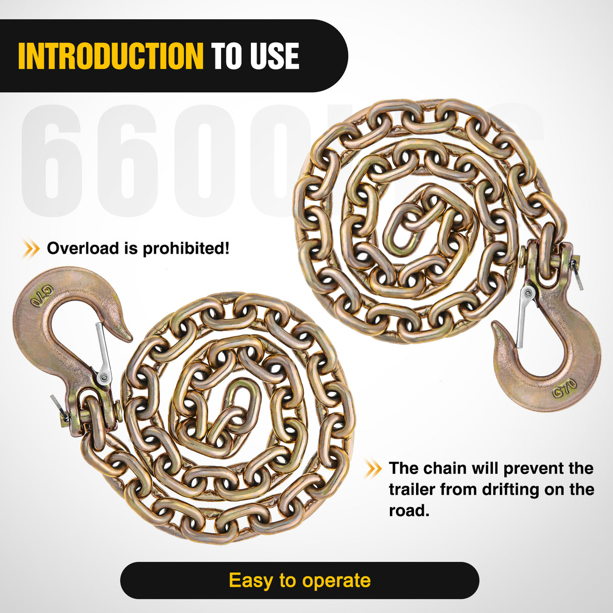 Nilight 3/8Inch X 35Inch Trailer Safety Chain 2pcs Grade 70 Towing Chain with Clevis Snap Hooks 26400lbs Break Strength use for Trailer, RV,and Boat Towing and Gooseneck Couplers