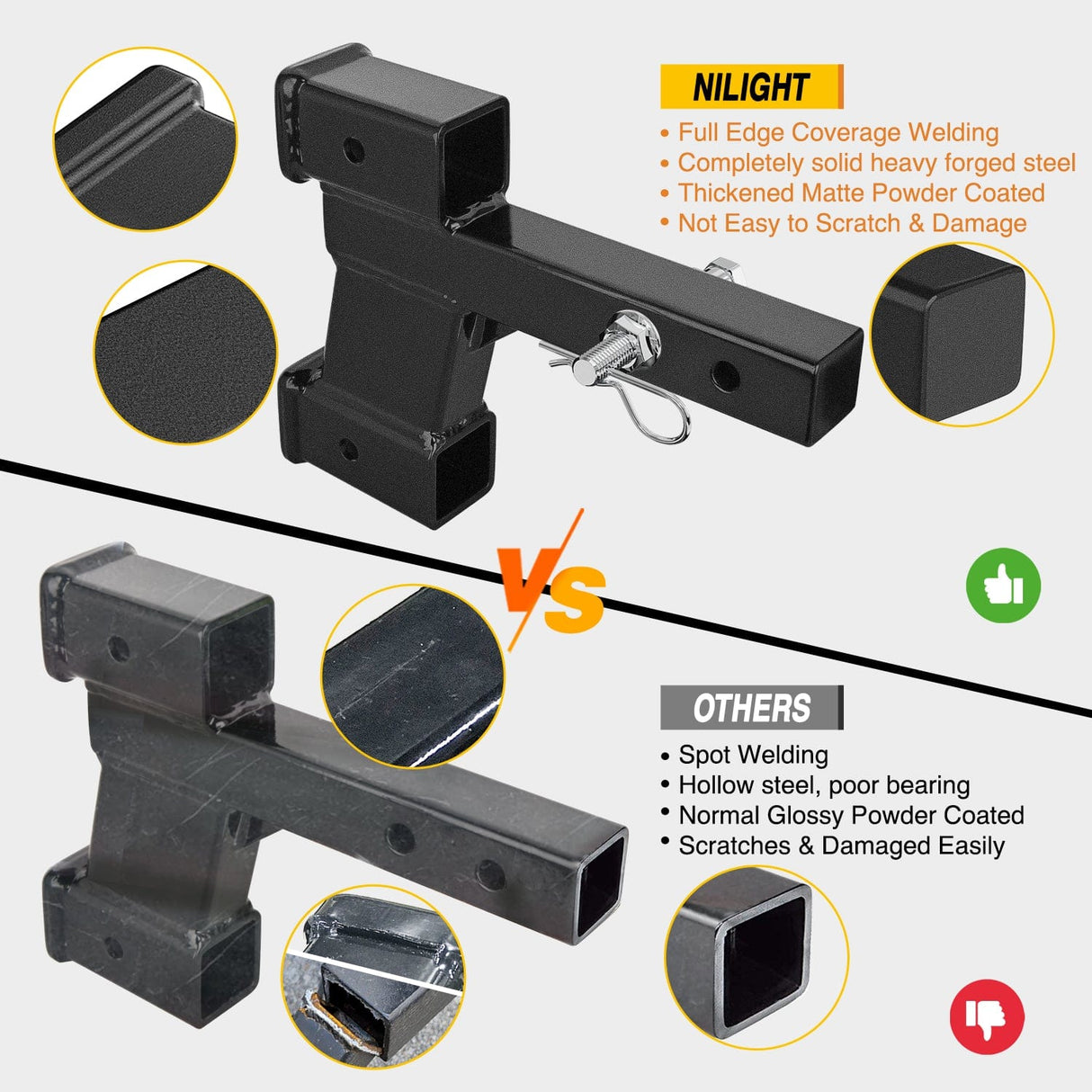 Trailer Hitch 2 Inch Trailer Dual Hitch Receiver with 2 & 6Inch Rise or Drop