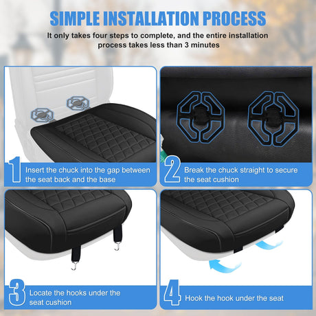 Accessories Car Seat Cushion Cover Black Leather Front Seats Waterproof Anti-Slip with Storage Bag Wraps Bottom Fits Cars Sedan Van SUV Truck