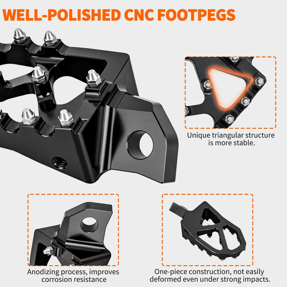 Motorcycle Foot Pegs Motorcycle Foot Pegs Dirt Bike Footpegs Fit for Kawasaki KDX200 1995-2005 KDX200R 1997-2001 KDX220R 2002-2005 KDX250 1991-1994 KX125 KX250 KX500 Heavy Duty CNC Foot Rests Pegs Pedal, Black