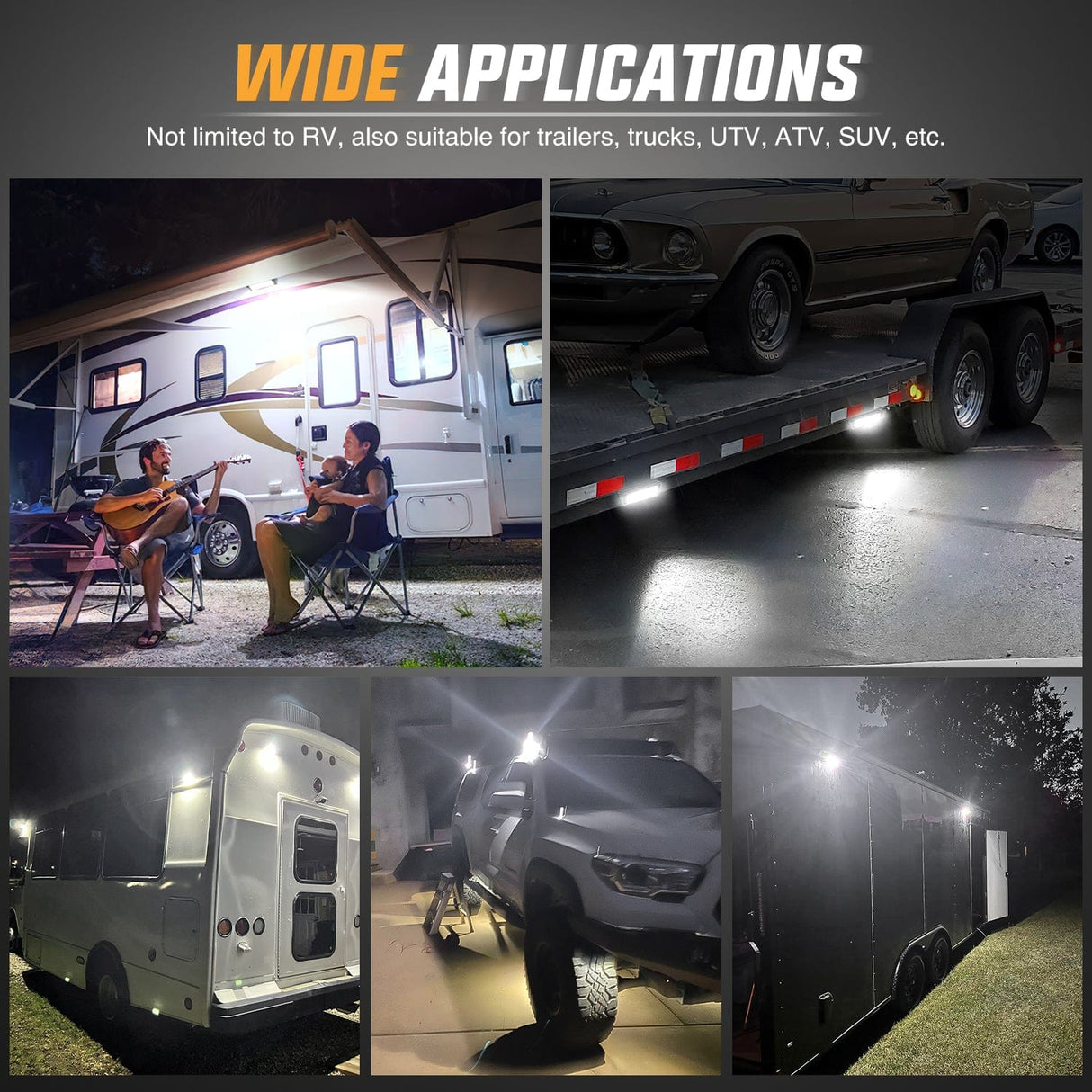 Area Lights RV Exterior Light 2PCS 9 Inch White Beam Porch Lights Black Aluminum