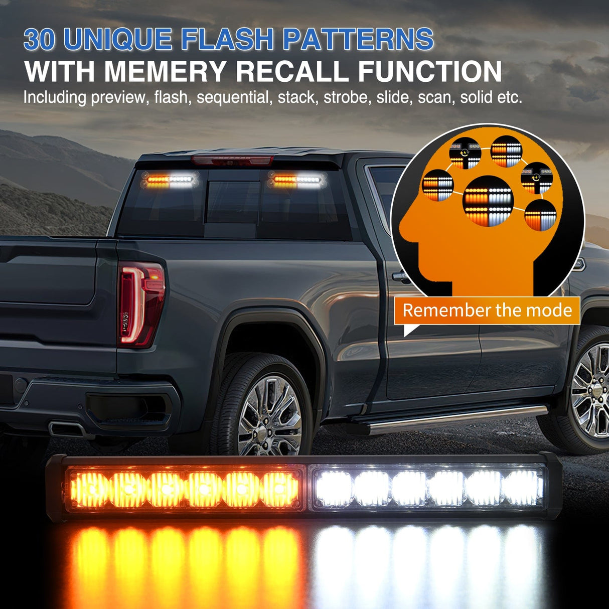 Led Strobe Light 24LED Emergency Strobe Traffic Advisor Light Bar 2 in 1 Amber White Dash Warning Safety Flashing Lights Front/Rear Windshield Construction Lights for Trucks Cars Plow Police Vehicles