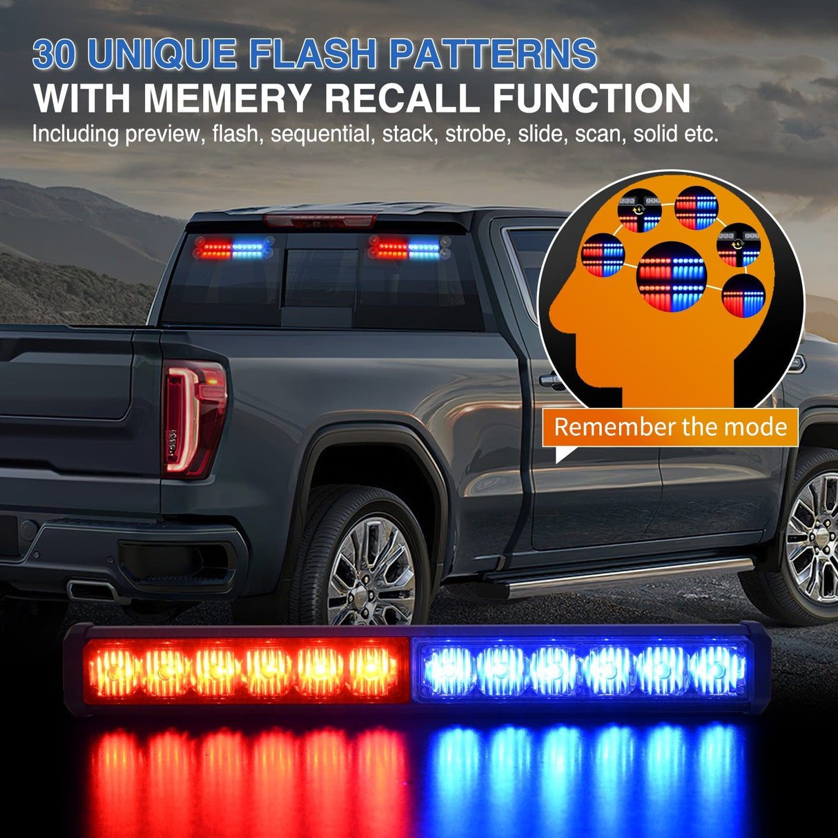 Led Strobe Light 24LED Emergency Strobe Traffic Advisor Light Bar 2 in 1 Red Blue Dash Warning Safety Flashing Lights Front/Rear Windshield Construction Lights for Trucks Cars Plow Police Firefighter Vehicles