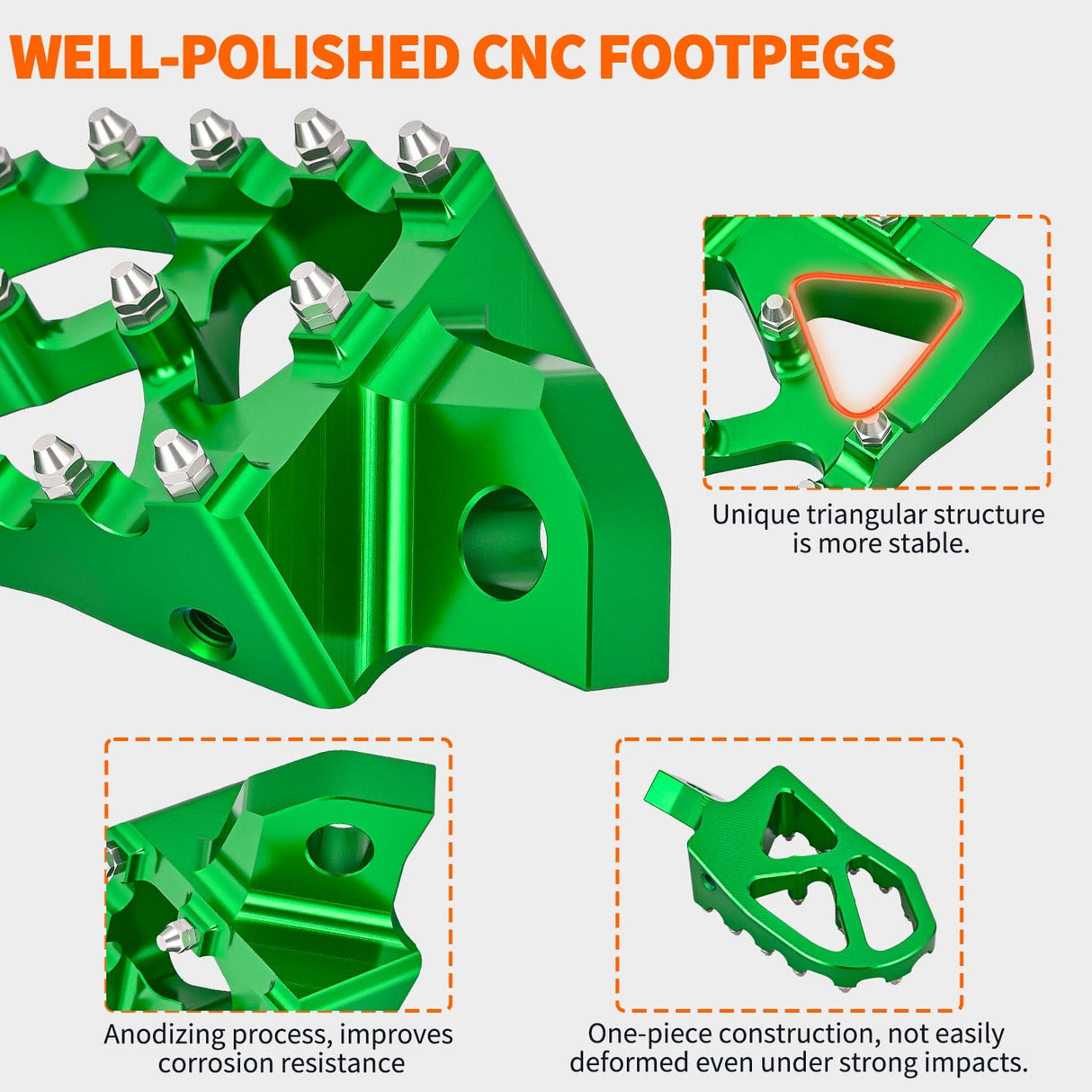 Motorcycle Foot Pegs Motorcycle Foot Pegs Dirt Bike Footpegs Fit for Kawasaki KDX200 1995-2005 KDX200R 1997-2001 KDX220R 2002-2005 KDX250 1991-1994 KX125 KX250 KX500 Heavy Duty CNC Foot Rests Pegs Pedal, Green