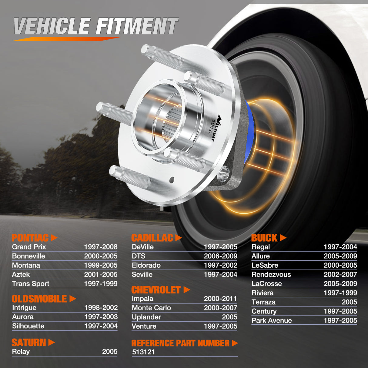 Nilight Front Wheel Hub and Bearing Assembly for Chevy Impala 2000 2002 2003 2004 2005 2006 2007-2011, Buick Lacrosse Allure 2005–2009, Cadillac DTS Eldorado, Buick Century, 5 Lug w/ABS, OEM 513121