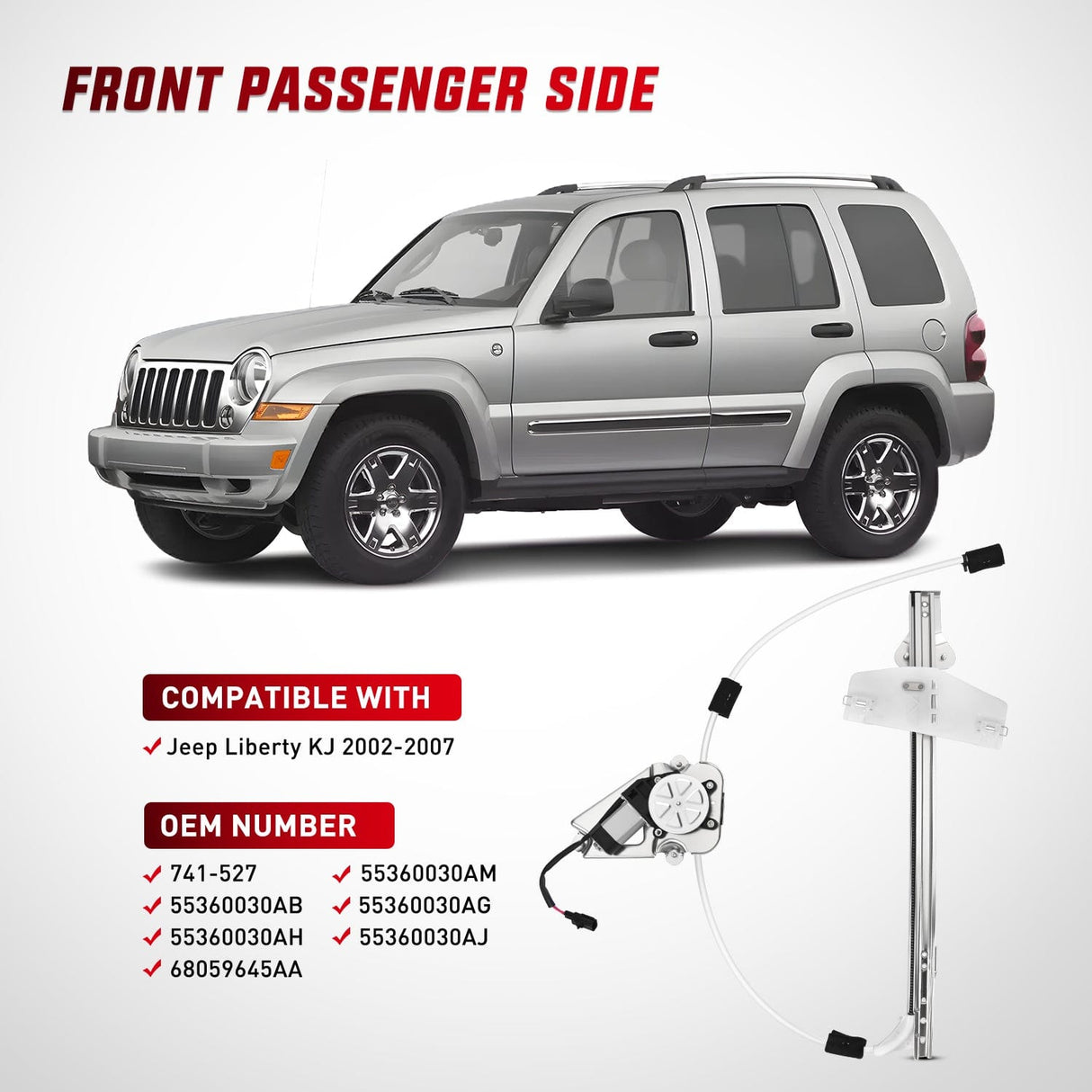 Window Regulator 741-527 Power Window Regulator/Motor Front Passenger Side Compatible with Jeep Liberty KJ 2002 2003 2004 2005 2006,Front Right Side