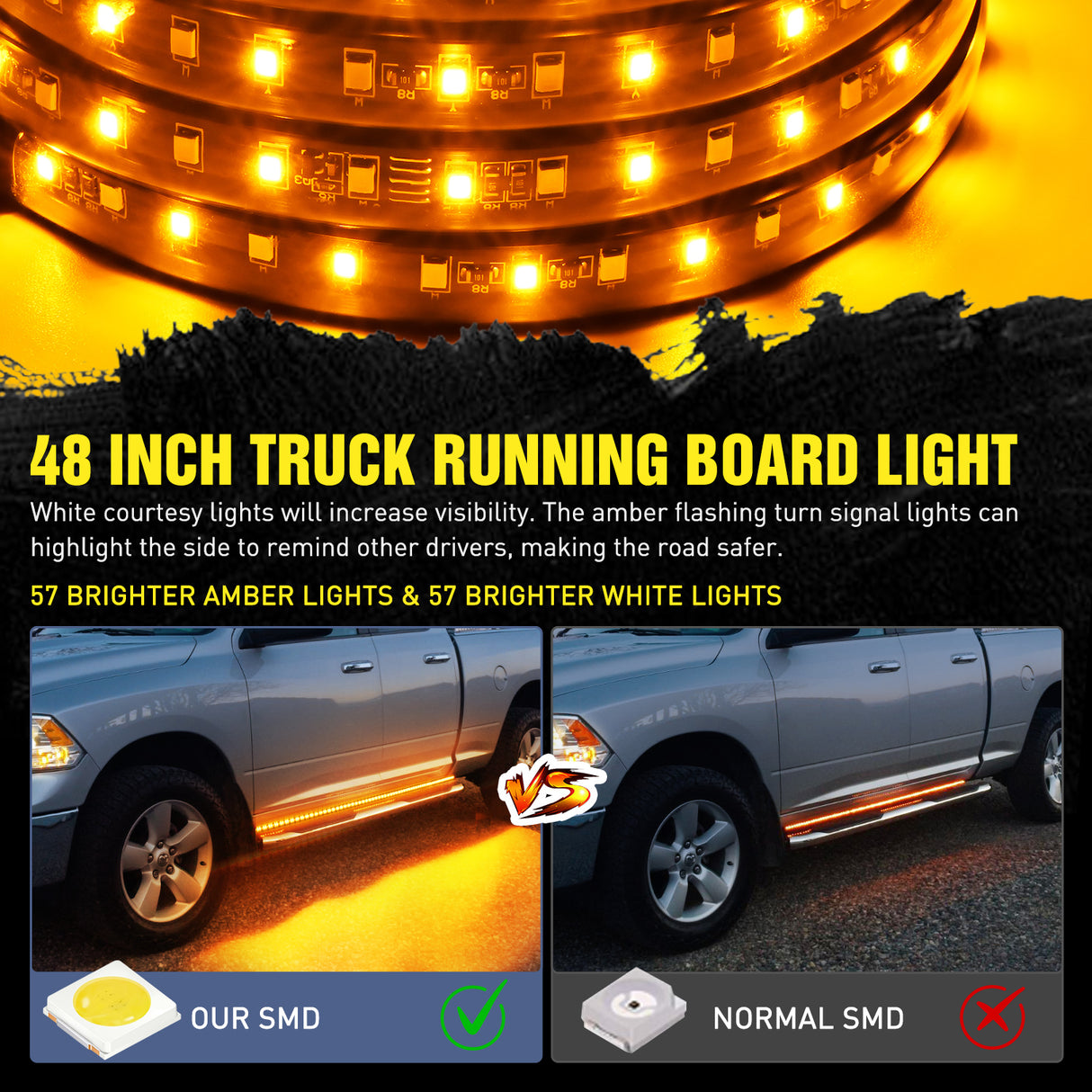 Nilight 48inch Truck LED Running Board Lights 2 PCS Side Maker Light with White Courtesy & Sequential Amber Turn Signal Lighting Strips Kit for Trucks Pickup SUV