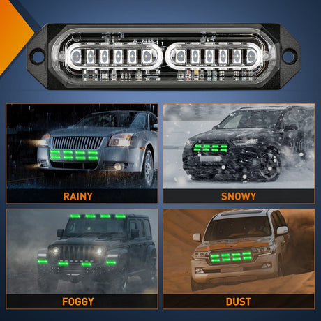 Surface Mount Strobe Lights 8PCS 12LED Green Emergency Strobe Lights