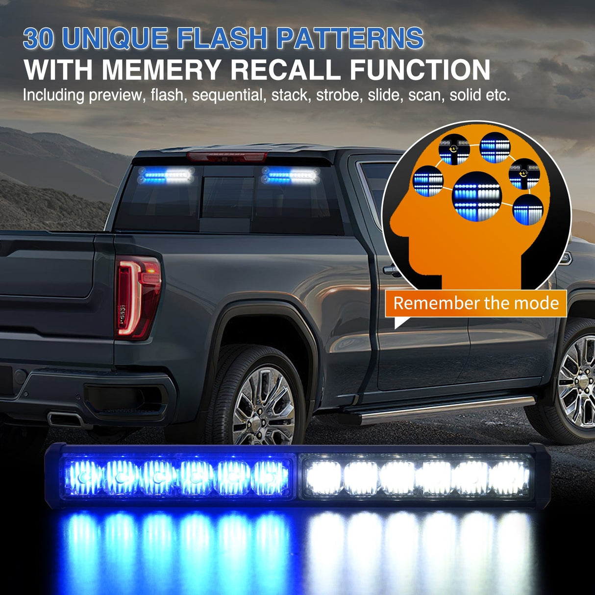 Led Strobe Light 24LED Emergency Strobe Traffic Advisor Light Bar 2 in 1 Blue White Dash Warning Safety Flashing Lights Front/Rear Windshield Construction Lights for Trucks Cars Plow Police Vehicles