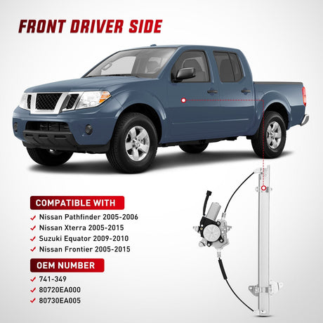 Window Regulator Front Passenger Window Regulator with Motor, Compatible with Nissan Frontier 2005 2006 2007 2008 2009 2010 2011 2012 2013 2014 2015, Power Window Lift Motor Assembly, 741-349