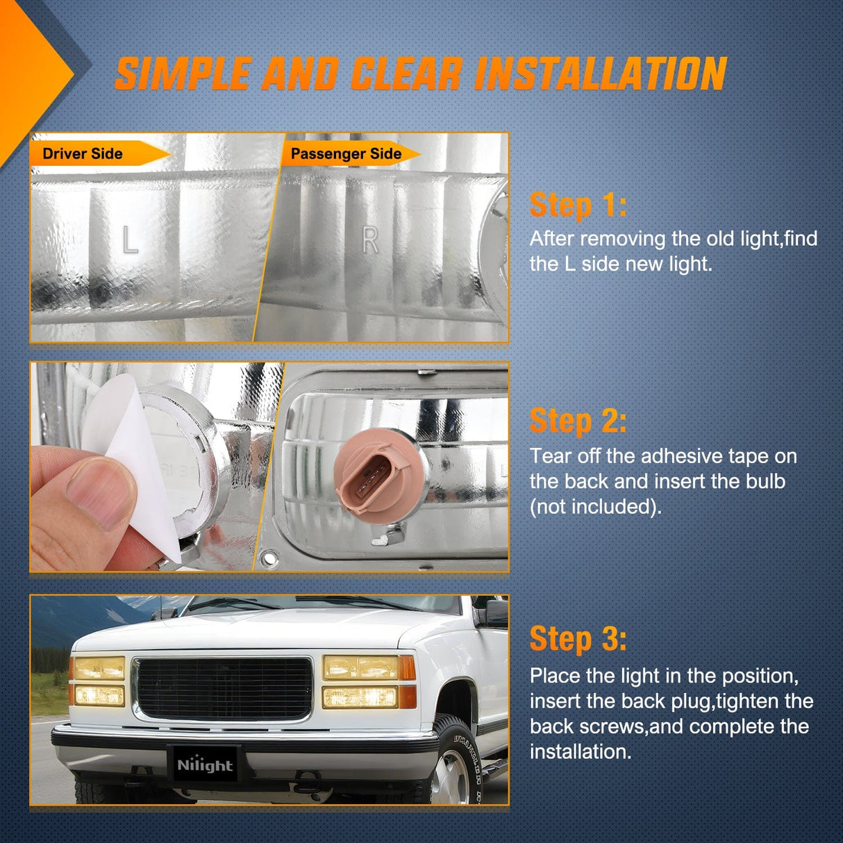 Headlight Assembly Headlight Assembly Compatible with 1988 1989 1990 1991 1992 1993 1994 1995 1996 1997 1998 Chevrolet GMC C10 C/K 1988-1999 Silverado Suburban Sierra Blazer Tahoe Yukon Black Bumper Lights