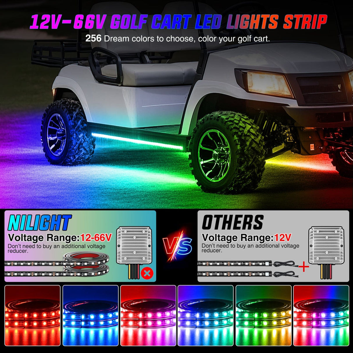 Led light Strip 2Pcs Golf Cart Underglow Light Kit for EZGO Yamaha Club Car