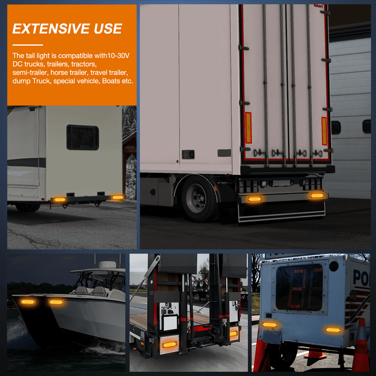 Tail Brake Turn Reverse Lights 7.5 Inch Aluminum Housing Tail Light 2 PCS 36 LED Amber Left Right Turn Signals Marker Light