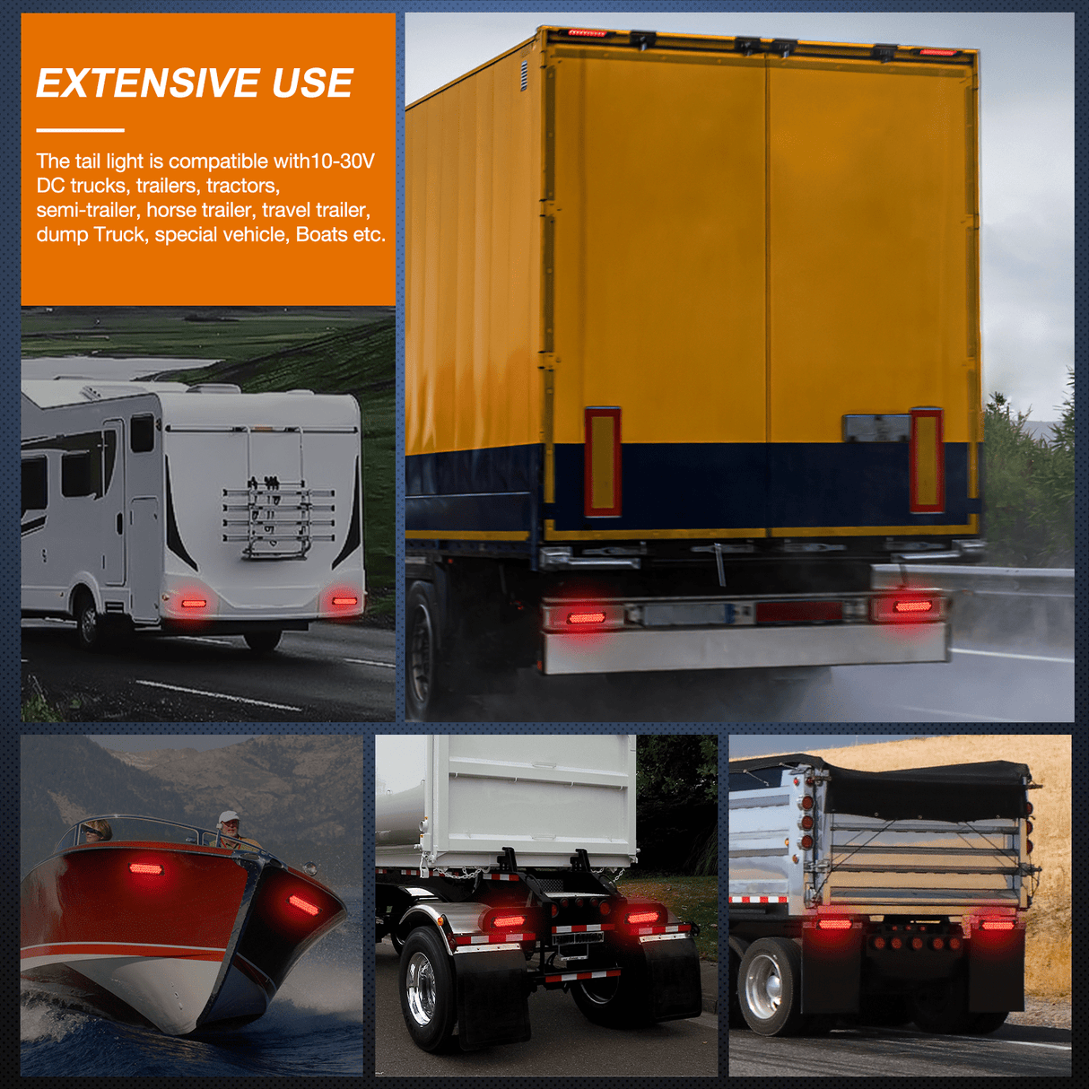 Tail Brake Turn Reverse Lights 7.5 Inch Aluminum Housing Tail Light 2 PCS 36LED Red Running Brake Turn Signals Marker Light