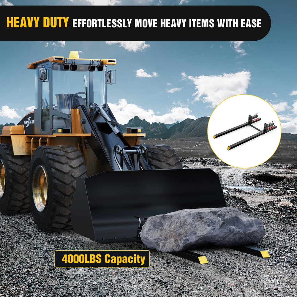 Tractor Hook 60Inch 4000lbs Clamp on Pallet Forks Heavy Duty Tractor Forks with Adjustable Stabilizer Bar