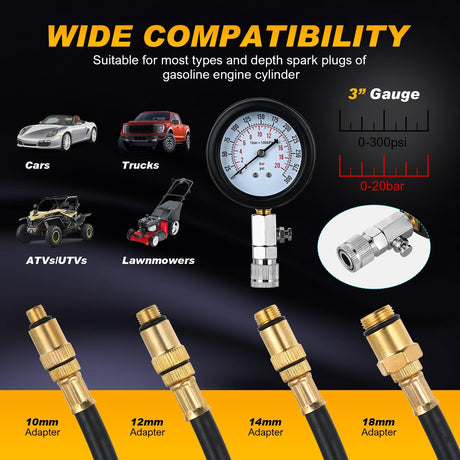 inflator 8PCS Petrol Gas Engine Cylinder Compression Tester Kit