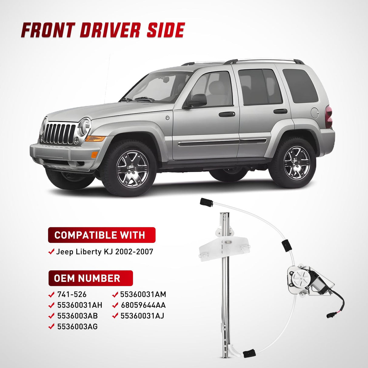 Window Regulator 741-526 Power Window Regulator/Motor Front Driver Side Compatible with Jeep Liberty KJ 2002 2003 2004 2005 2006,Front Left Side