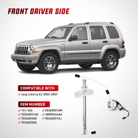 Window Regulator 741-526 Power Window Regulator/Motor Front Driver Side Compatible with Jeep Liberty KJ 2002 2003 2004 2005 2006,Front Left Side