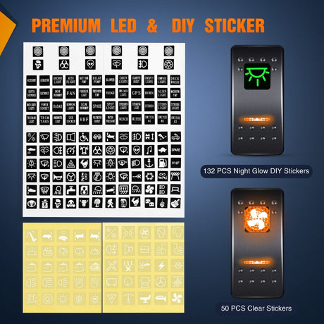 Rocker Switch 8Gang Aluminum 5Pin ON/Off Rocker Switch Panel Orange