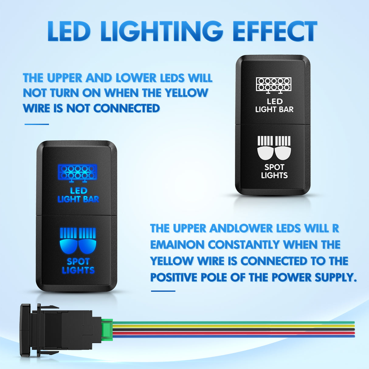 LED Light Bar & Spot Lights Dual Push Button Switch 12V ON Off Switches with Connector Wire Kit 1.54Inch x 0.83Inch Replacement for Toyota Tacoma Tundra 4Runner FJ Cruiser Hilux Fortuner
