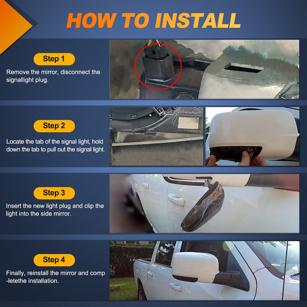 Signal Light Side Mirror Marker Light for 2009 2010 2011 2012 2013 2014 2015 2016 2017 2018 2019 2020 2021 2022 Dodge Ram 1500 1500 Classic 2500 3500