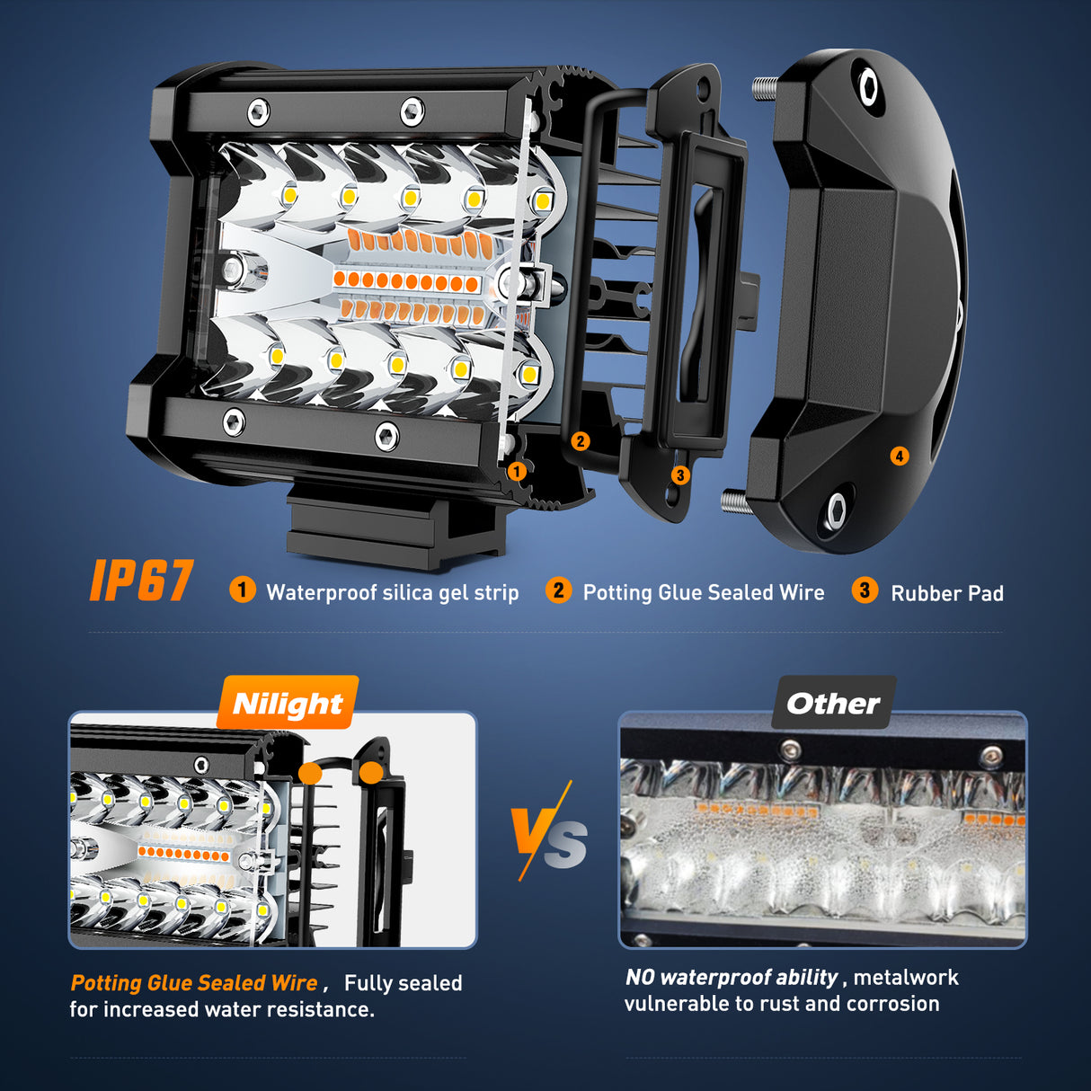 Nilight 4Inch Off-Road LED Light Bar, 2PCS 60W 3 Lighting Modes (White/Amber/White&Amber) Driving Fog Light Spot Flood Lights with 18AWG Wiring Harness for Truck Car ATV SUV Jeep Boat