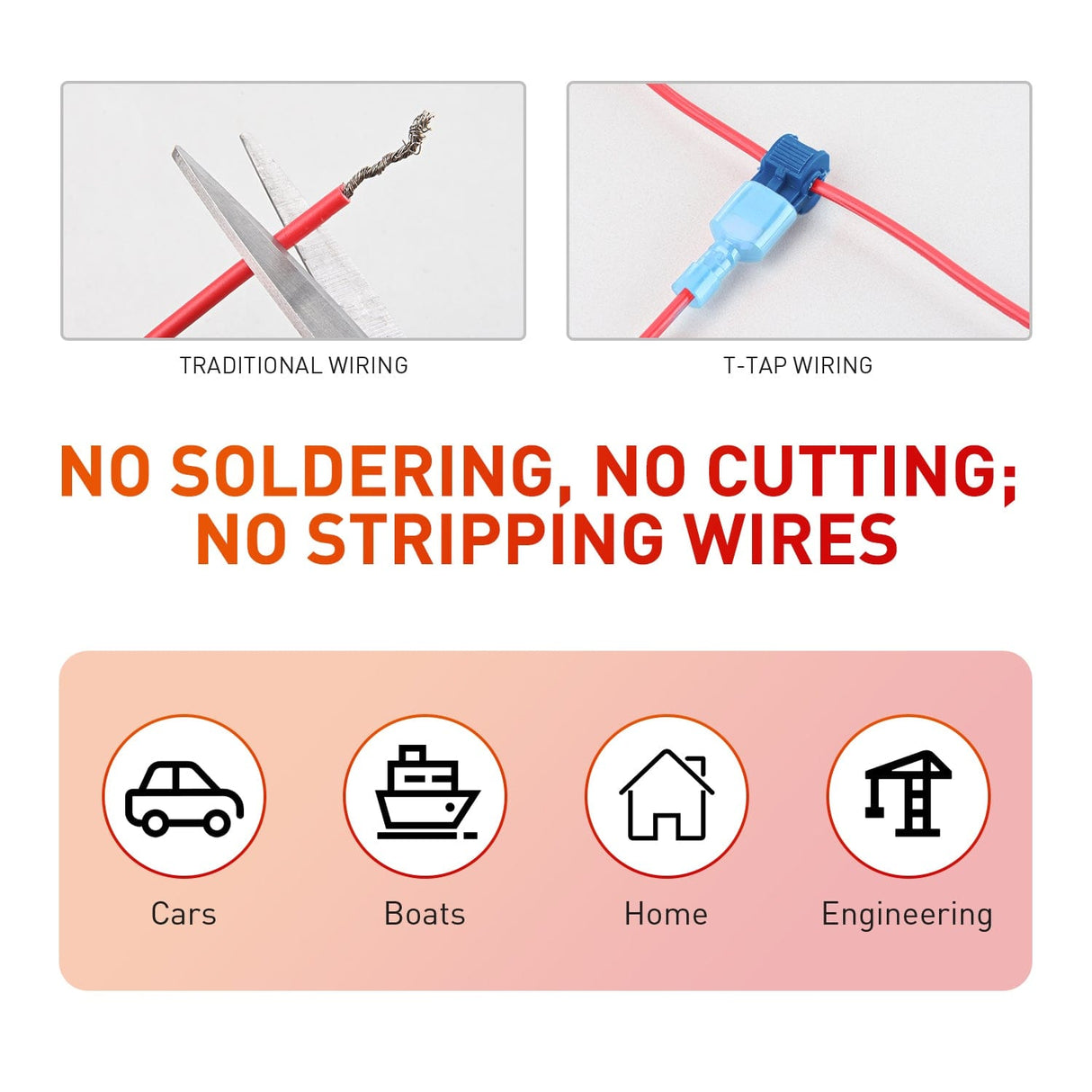 Motor Vehicle Parts 120PCS/60 Pairs Quick Splice Disconnect Wire Terminals T-Tap Spade Wire Connectors Bule 16-14 AWG Male Female Self-Stripping Kit