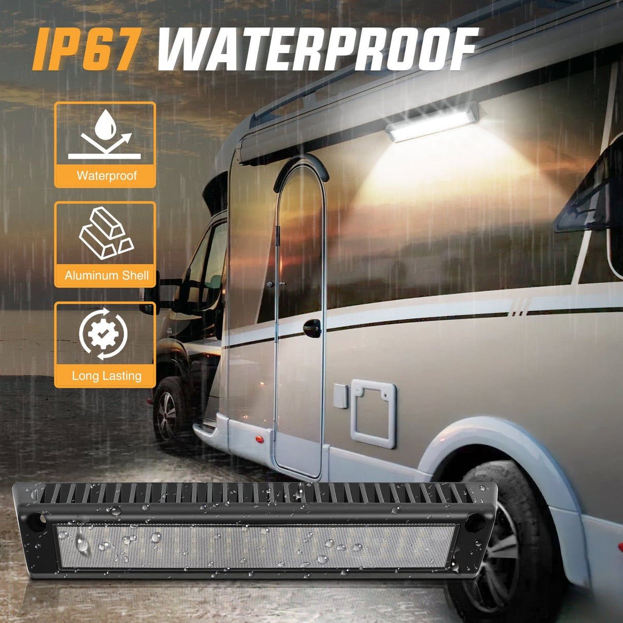 Area Lights RV Exterior Light 13 Inch White Beam Porch Lights Black Aluminum