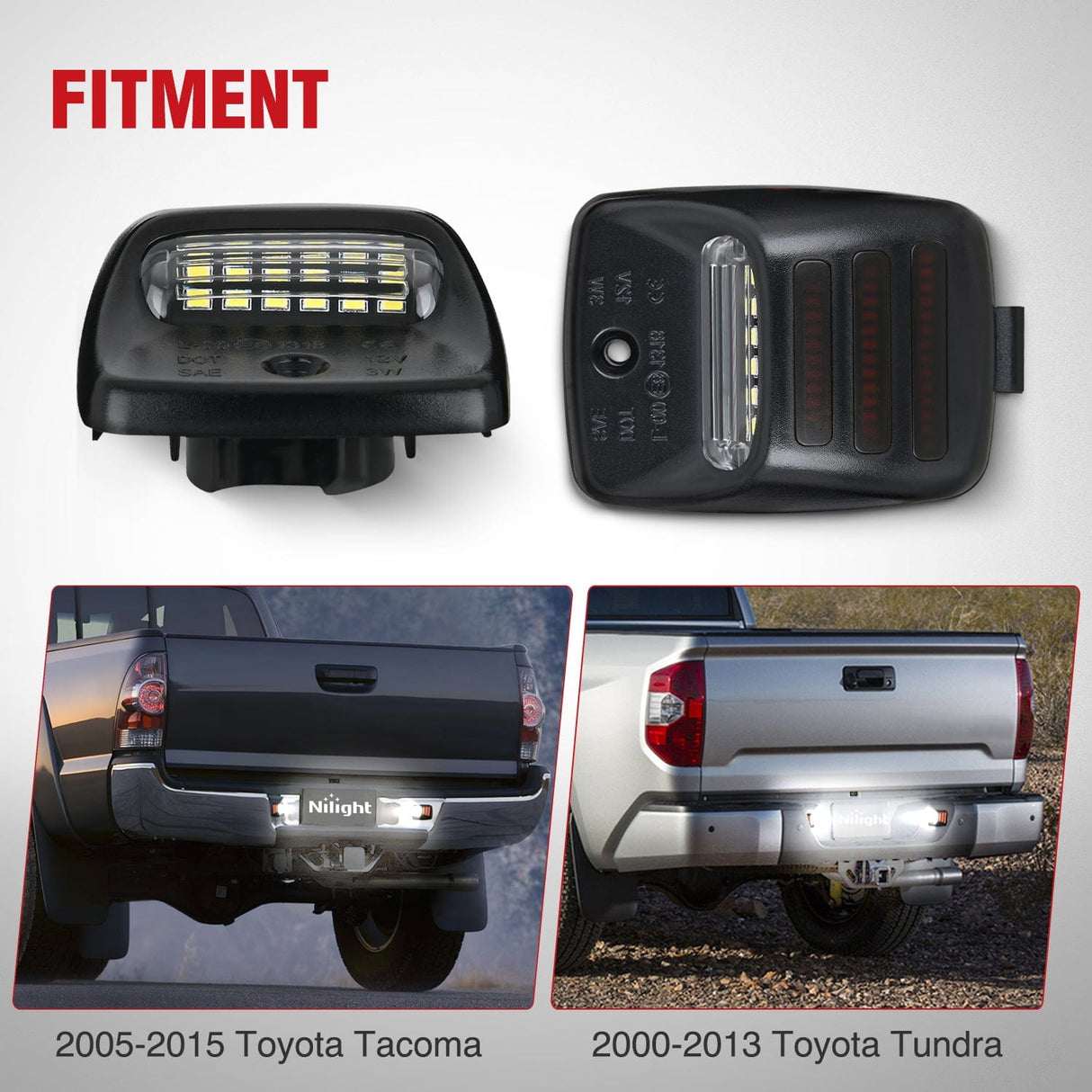 Tail Brake Turn Reverse Lights License Plate Lights Compatible with 2005 2006 2007 2008 2009 2010 2011 2012 2013 2014 2015 Toyota Tacoma 2000-2013 Tundra Red Triple OLED Tube 6000K White 2PCS Pack