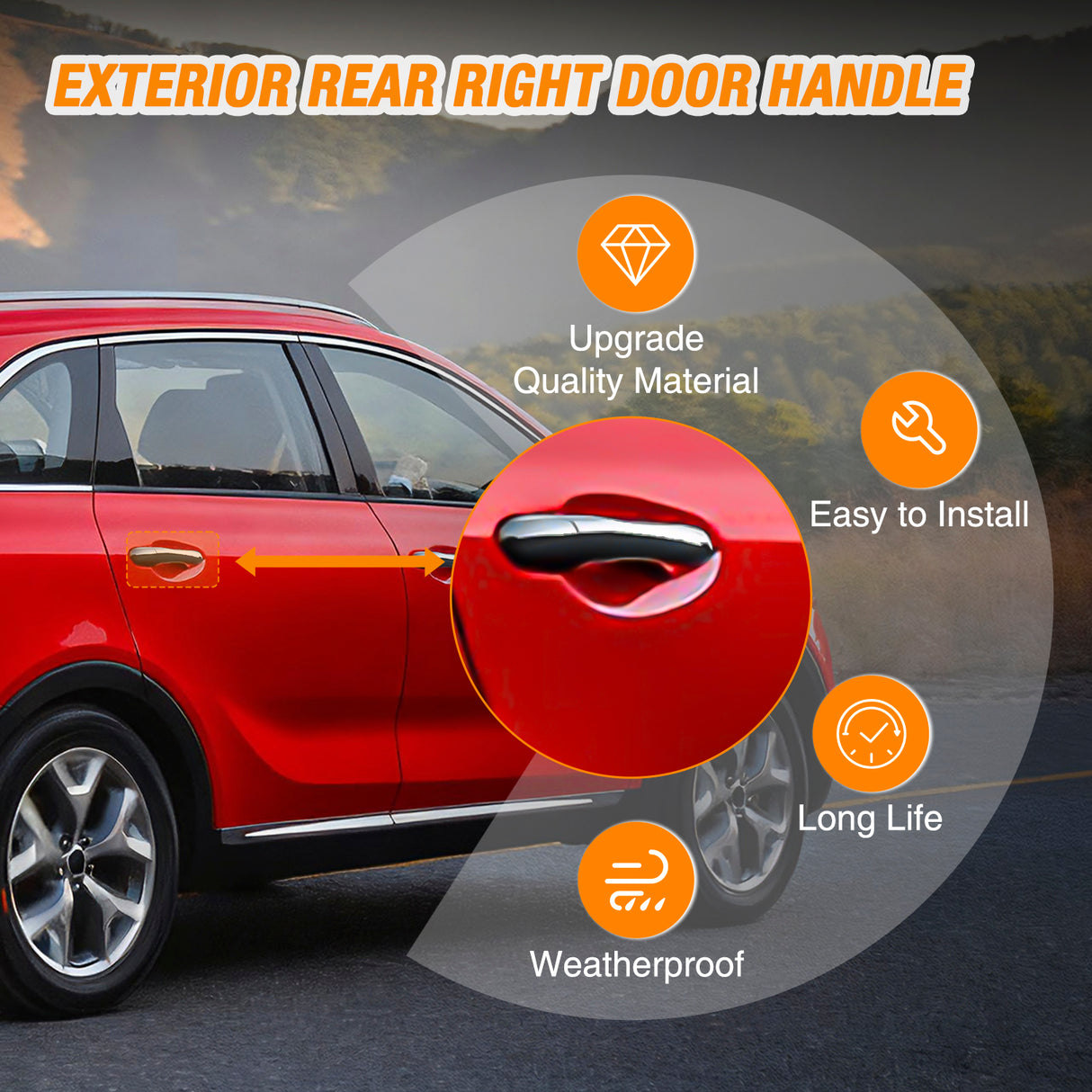 Exterior Door Handle Rear Right Passenger Side Compatible with 2011 2012 2013 2014 2015 Kia Sorento Upgraded Chrome Outside Car Door Handles Silver Finish Replaces OEM# 826512P010, 836622P010