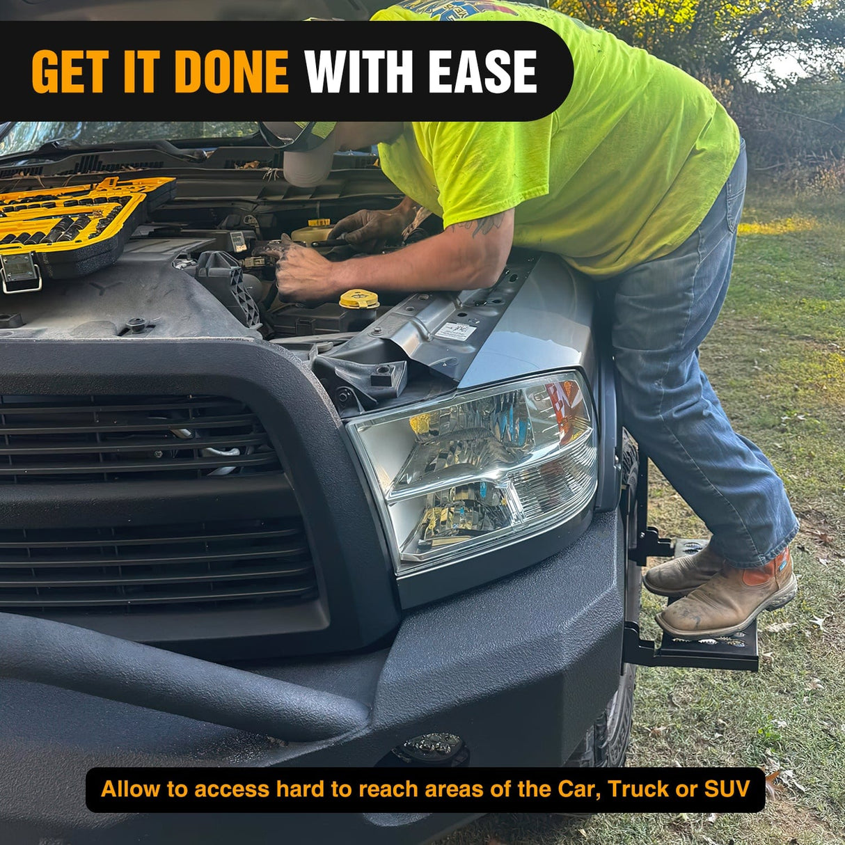 Running Board Folding Heavy Duty Tire Step To Fit tires from 10Inch to 14Inch Tire Width