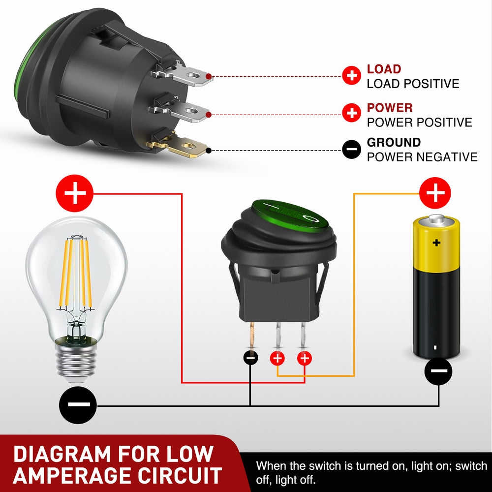 Nilight 5Pcs Waterproof Round Rocker Toggle Green LED Switch 12V 20A 3 Pin ON Off SPST for Car Truck Boat Marine Automotive RV with Locked Terminal Wires